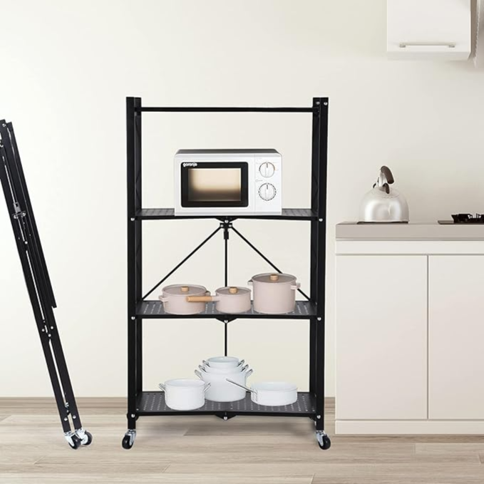 4 Layers Folding Trolley Rack - Black