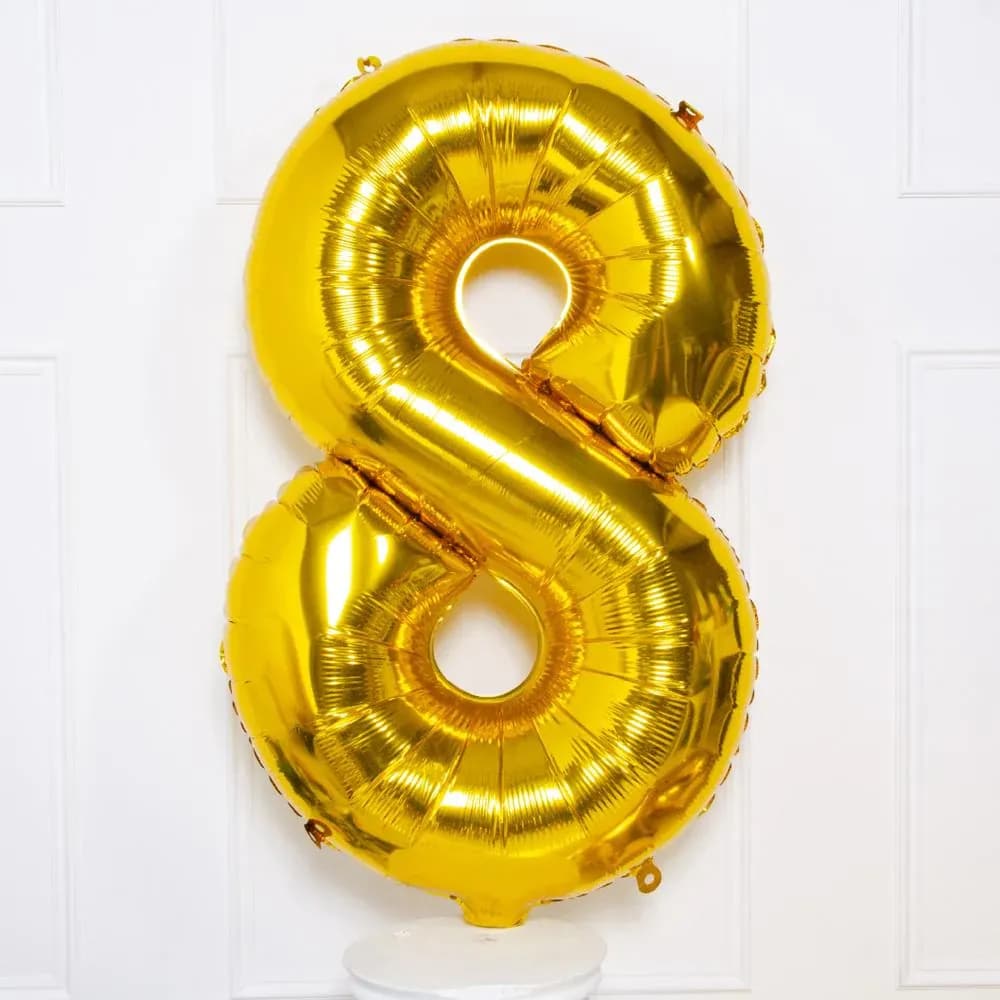 32 Inch Gold Number 8 Balloon With Helium