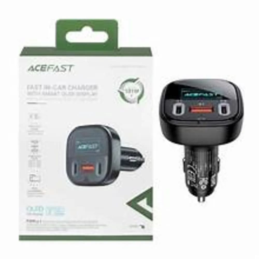 Acefast Pwrup|101W(2C+A)Metal Car Charger With Oled Smart Display B5 101W (Usb-C2+Usb-A1+Usb-C1)Support Intelligent Power Distribution Technology Real-Time Display Of Input Voltage,Charging Current And Distripution Technology Real-Time Display Of Input Voltage,Charging Current And Power Of Each Port.Zinc Alloy Body With Heat Dissipation Holes