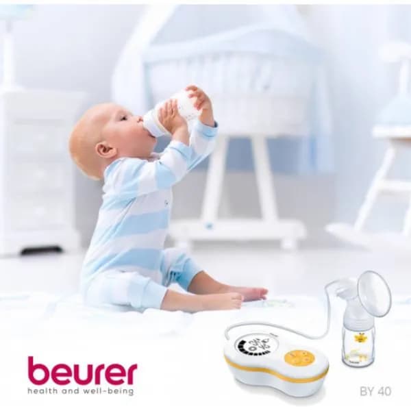 Beurer BY40 Electric Breast Pump | Vacuum Pump with 10 Stimulation Levels and 10 Pumping Levels| Setting Memory Function | Comfortable Silicone Cushion | Avent and NUK Bottle Adapter, White