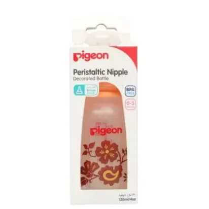 Pigeon Peristaltic Nipple plastic decorated bottle with flower S (Slow Flow)  0-3months Slim Neck 120ml