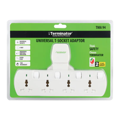 Terminator 4-Way Universal T Socket Adaptor With Individual Switch & Indicator - TMA 94