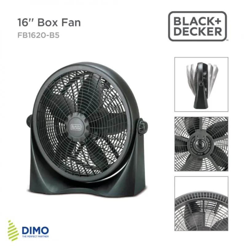 Black+decker 55w Box Fan 16 Inch Fan Diameter, 3 Speeds Low/medium/high And 5 Blade Design+adjustable Portable/travel Friendly Body, Direct Swing For The Perfect Temperature Fb1620-b5