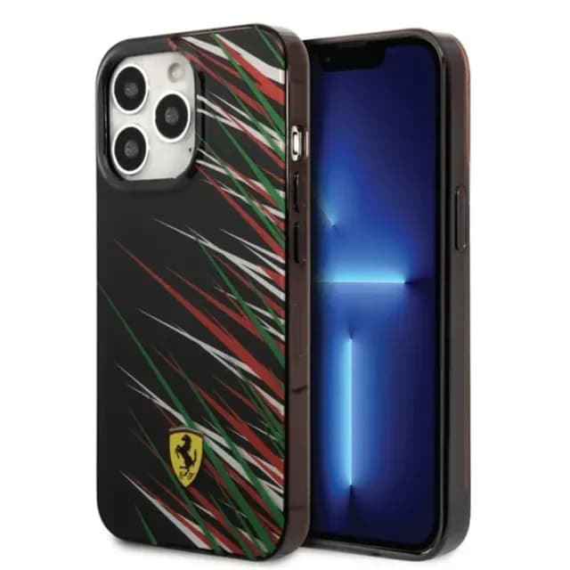 Ferrari Original  Pc/Tpu Case With Double Layer Grass Print For iPhone 14 Pro - Black