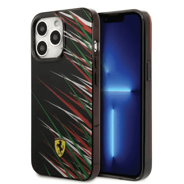 Ferrari Original Pc/Tpu Case With Double Layer Grass Print For iPhone 14 Pro - Black