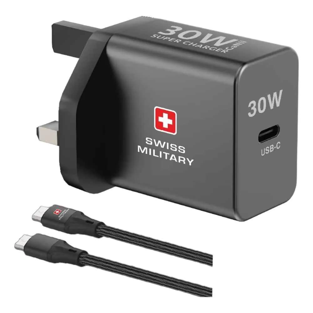 Swiss Military 30 W Gan Super Charger + USB C to USB C Cable  (Special promo)