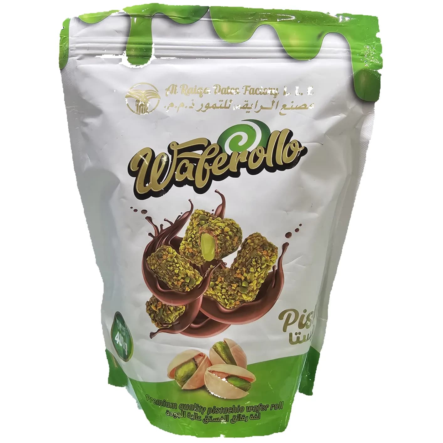 Al Raiqa Pistachio Wafer Roll Pouch  400g