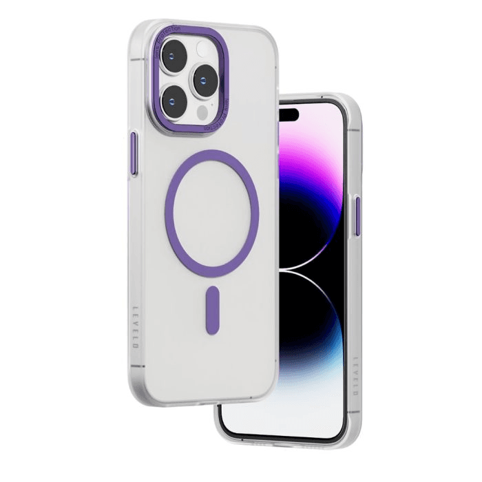 cover levelo original magsafe glory matt back case for iphone 14 pro  matt clear/ purple