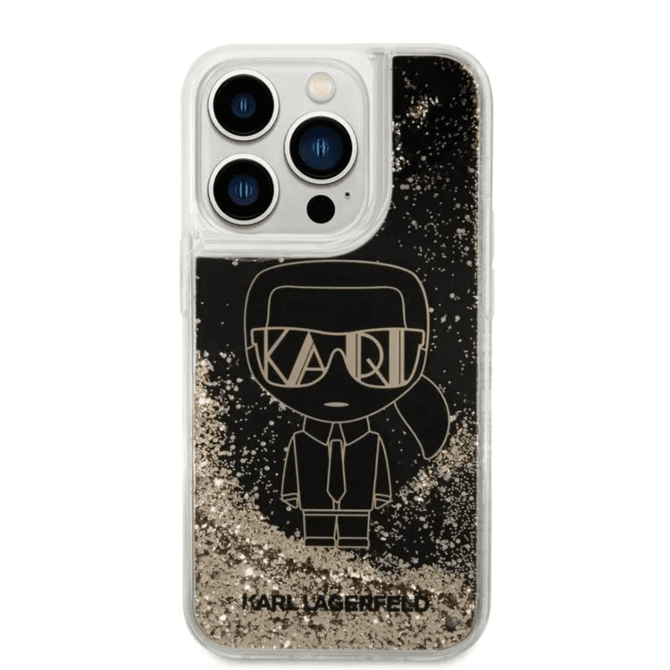 Cover IPhone 14 Pro original karl lagerfeld liquid glitter case gatsby ikonik black gold