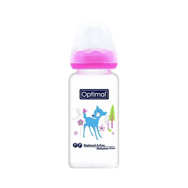 Optimal Glass Feeding Bottle Pink Neck 160ml Ref-opb-1094(P)