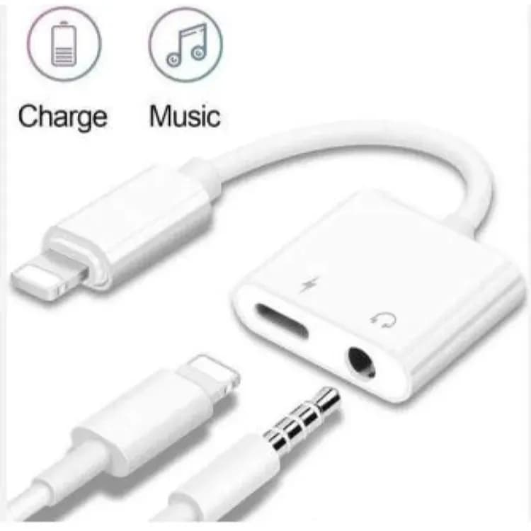 Hoco 2 in 1 Lightning to 3.5mm Earphone Audio & Charger Splitter Adapter