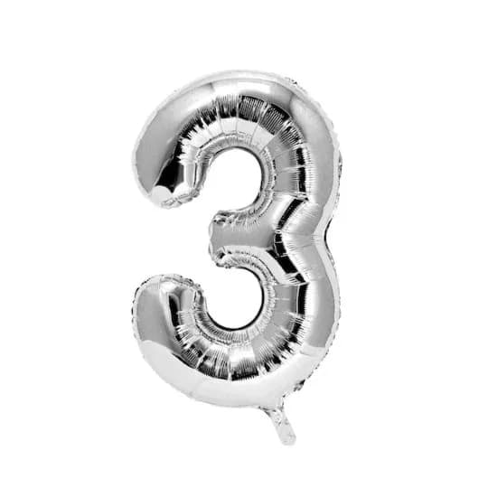 40 Inch Silver Number 3 Balloon With Helium