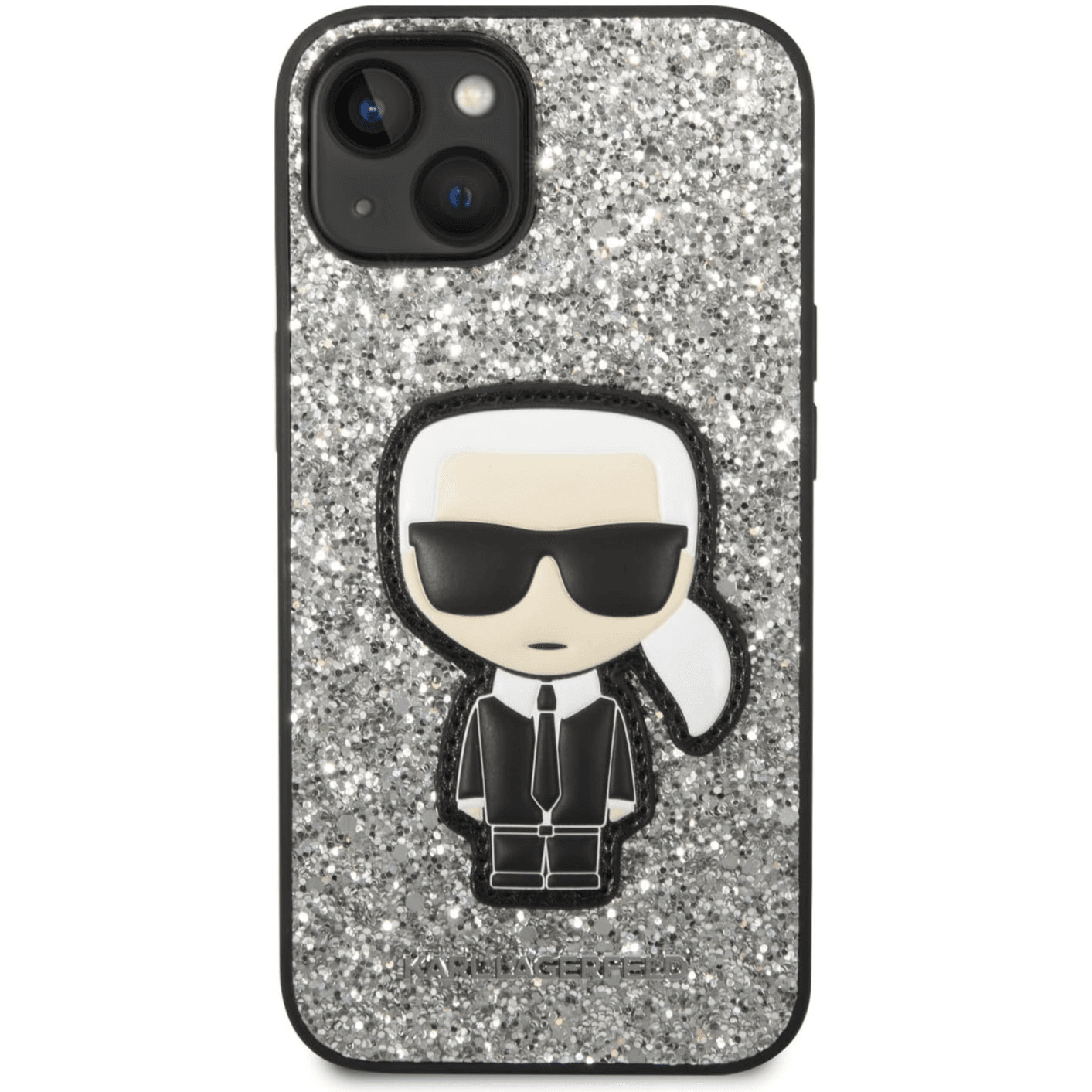 Cover Iphone 14 Prokarl Original For Women Lagerfeld Glitter Flakes Case With Ikonik Patch Silver
