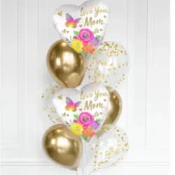 Mother's Day Balloons Gold - 6 Latex  2 Heart  Helium Filled