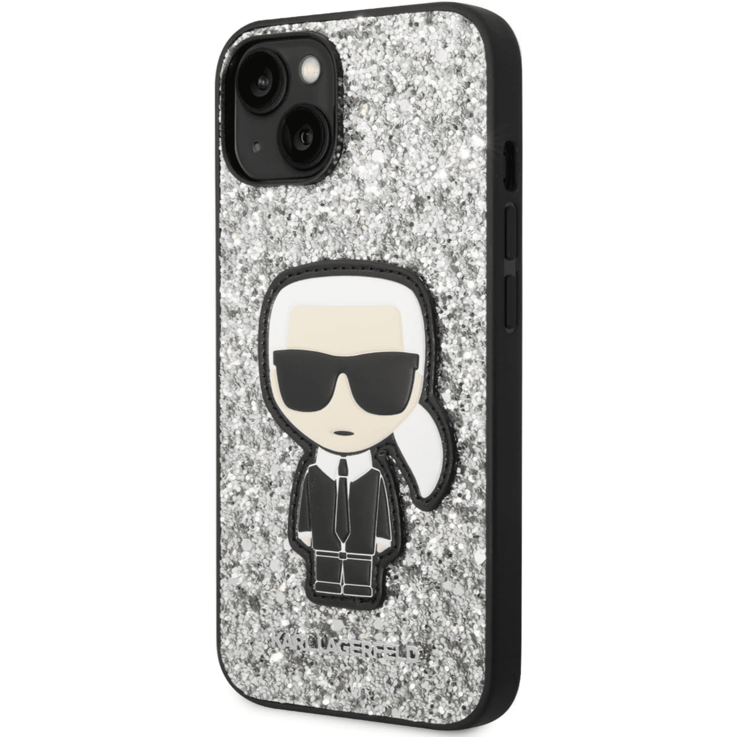 Cover Iphone 14 Prokarl Original For Women Lagerfeld Glitter Flakes Case With Ikonik Patch Silver