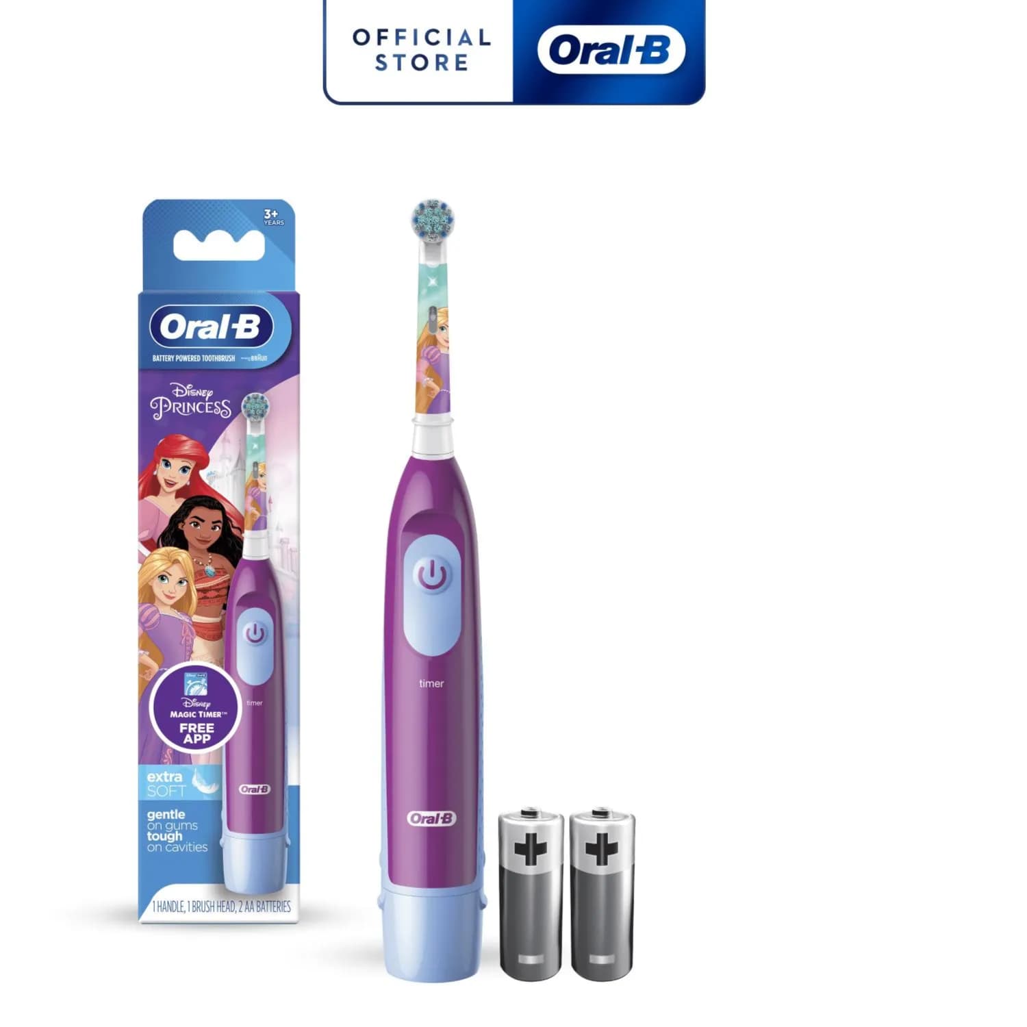 Oral-B kids battery powered girl toothbrush disney princess extra soft (1handle-1 brush head-2 batteries) from age 3+ years