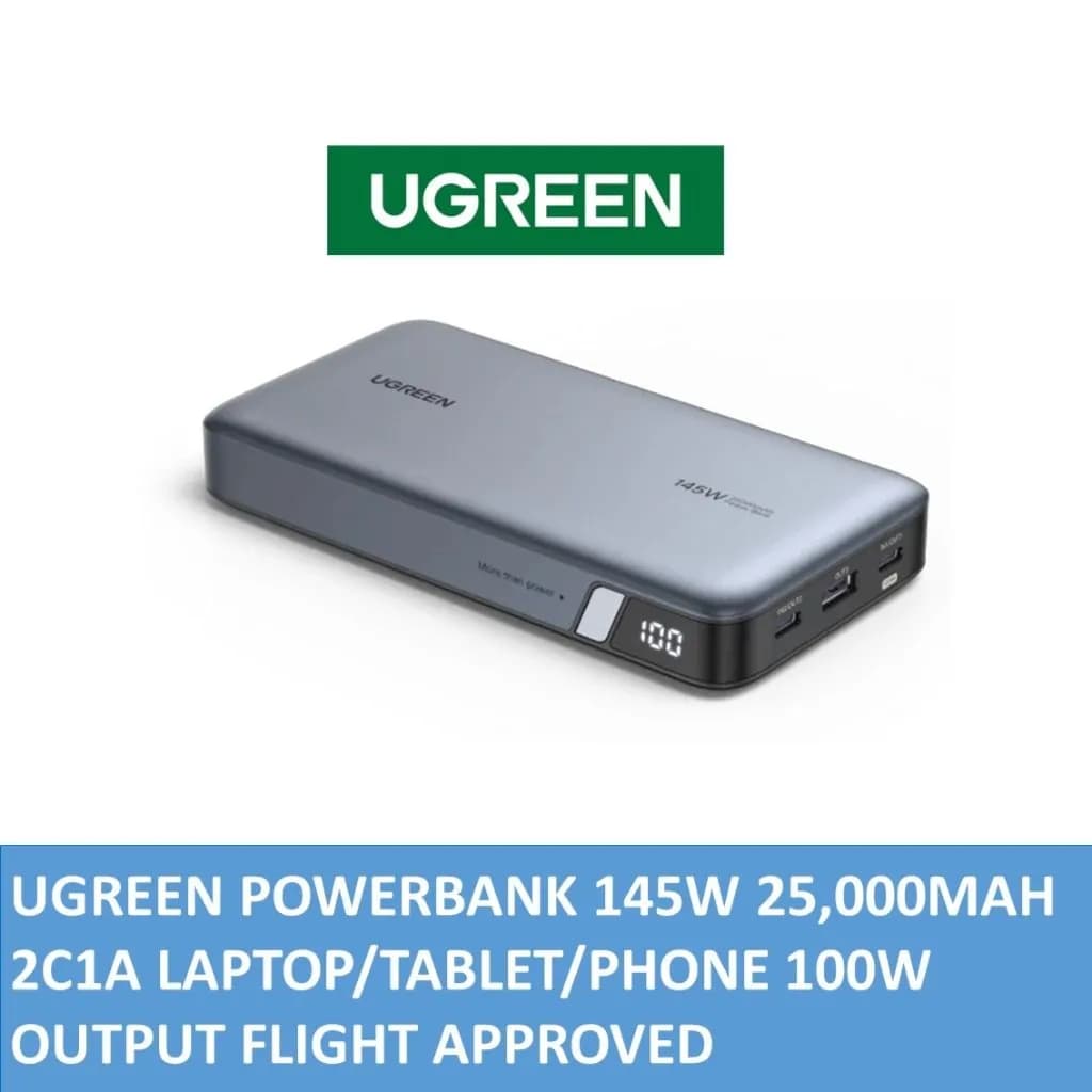 Ugreen 145w Power Bank 25000mah Portable Charger, Nexode Usb C 3-port Pd3.0 Battery Pack Digital Display, Compatible With Macbook Pro, Laptop, Iphone 15/14/13/12 Series, Samsung, Airpods, And More