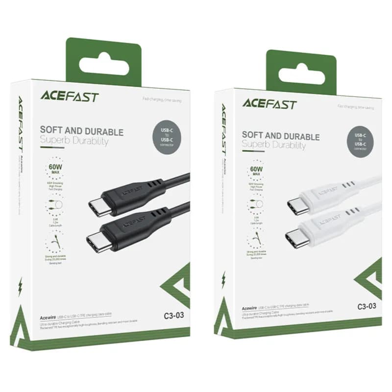 Acefast Acewire Usb-C To Usb-C Tpe Charging Data Cable Ultra-Durable Charging Cable Thikened Tpe Has Exceptionally High Toughness,Bending Resistant And More Durable