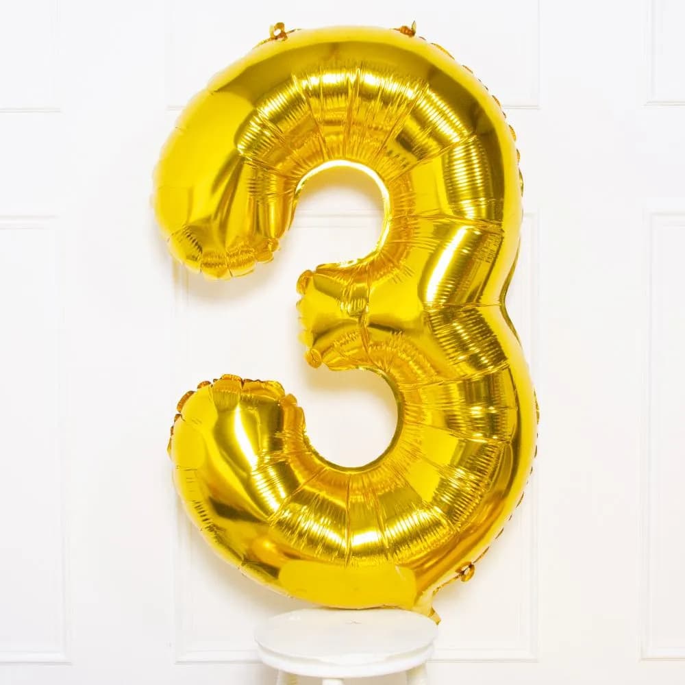 32 Inch Gold Number 3 Balloon With Helium