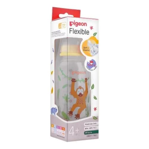 Pigeon Flexible plastic bottle soft & elastic nipple 4+months minimize colic 240ml ref-PA00421 decorated with orangutan