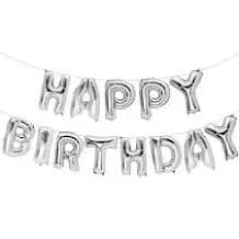 Happy Birthday Banner Balloon Silver