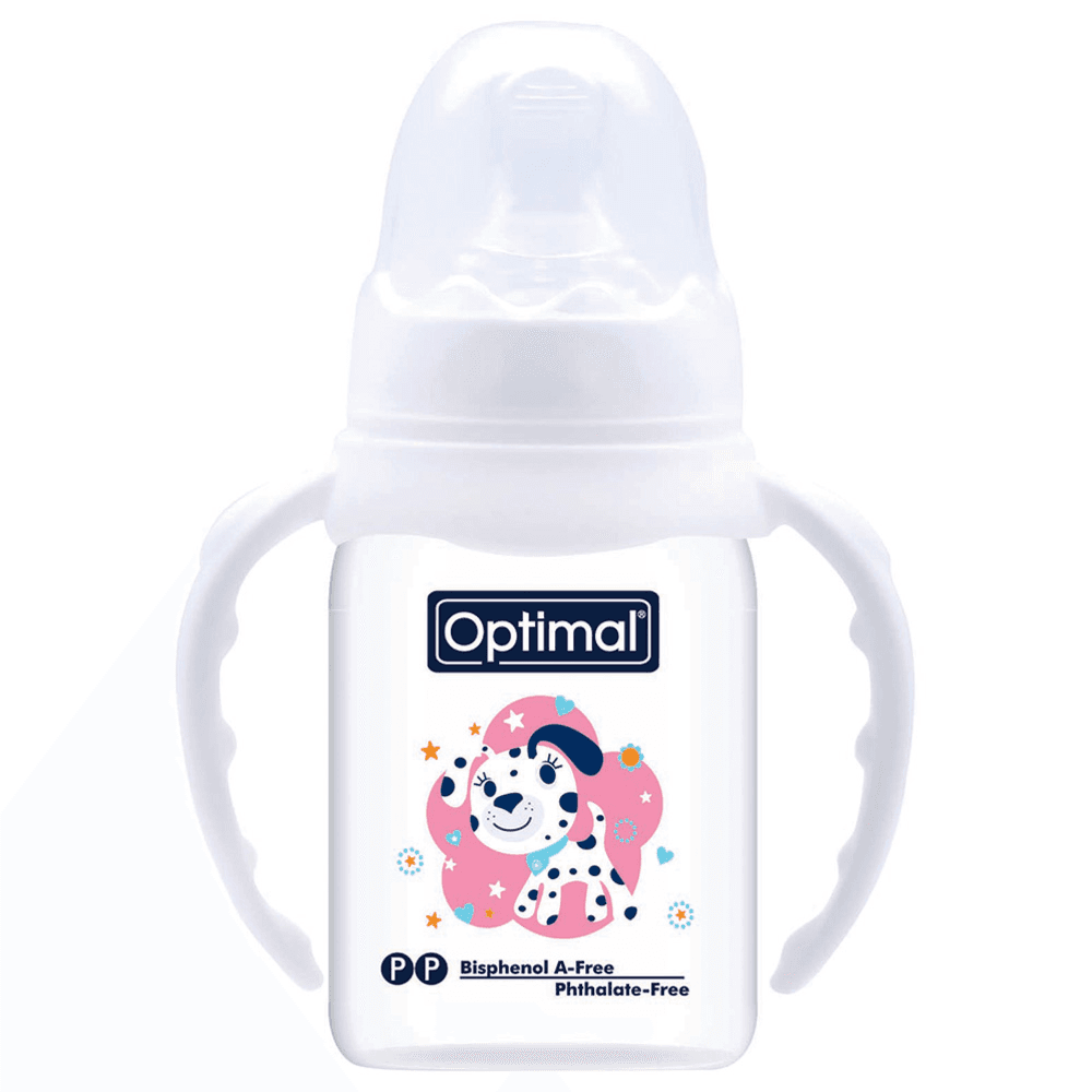 Optimal Orthodontic plastic Feeding Bottle with white handle anti-colic 0+months 140ml