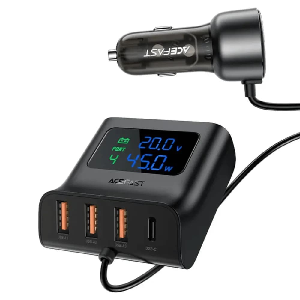 Acefast Pwrup| 138W Car Charger Splitter With 2-Usb-C + 4-Usb-A Ports.Support Intelligent Power Distribution Technology Rael Time Display Of Out Volatage And Power Distribution Technology.Rea-Tme Display Of Output Of Voltage And Power,Widley Compatible For Laptops,Phones And Tablets Charging