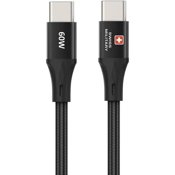 Swiss military Cable USB-C to USB-C  60W High Performance Cable SM-CB-60WPD-1.2MT-BLK, 1.2M BLACK