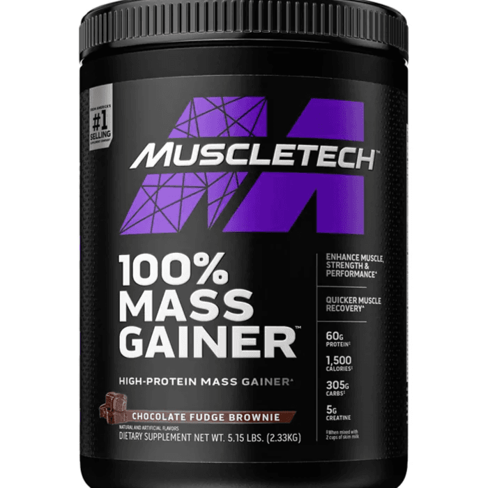 MUSCLETECH 100% MASS GAINER 5.15LBS CHOCOLATYE FUDGE BROWNIE