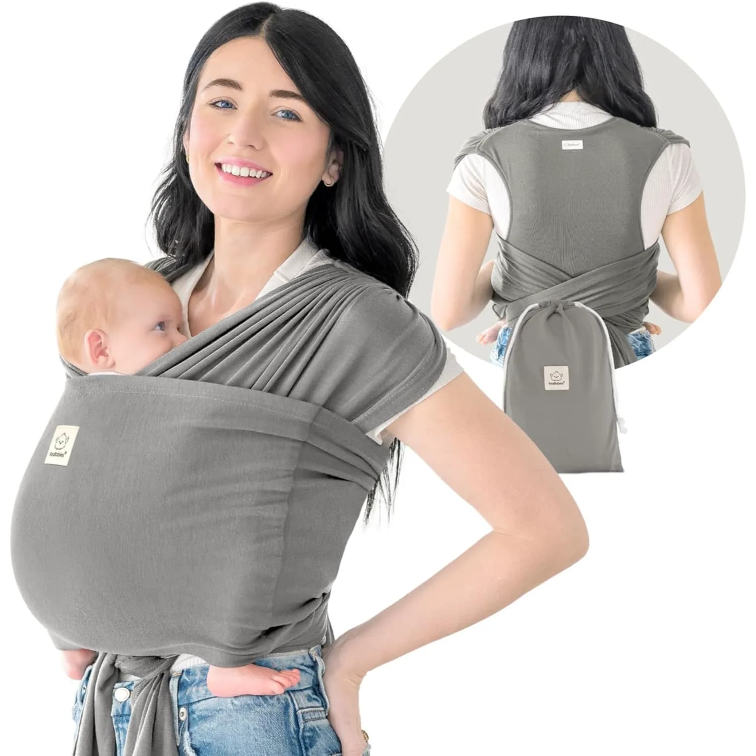 KeaBabies Baby Wrap Carrier, D-Lite Baby Wraps, Graphite