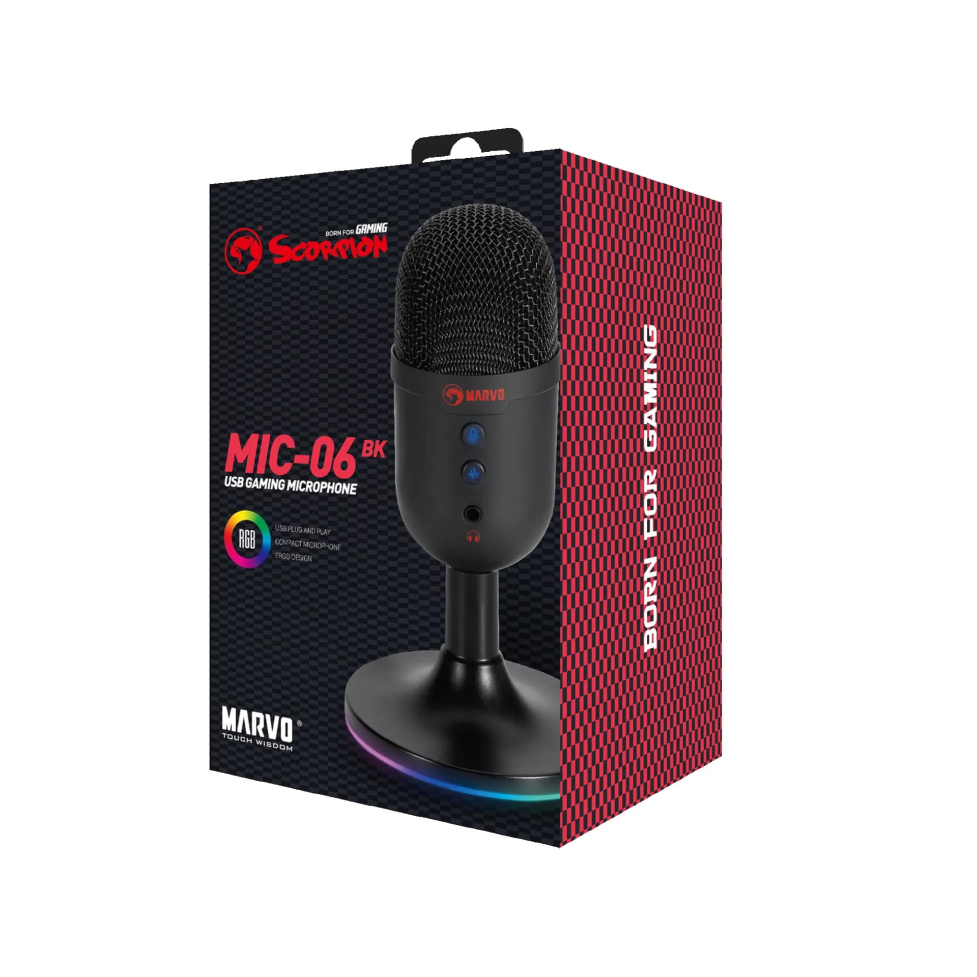 Microfone Marvo Rgb Usb Black Mic06 Bk Gamer Cor Preto