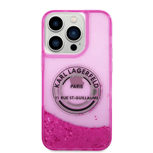 Cover IPhone 14 Pro max karl original lagerfeld liquid glitter RSG Hard case pinkl