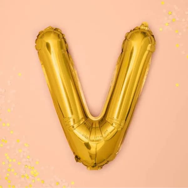 32 Inch Gold Letter V Balloon With Helium