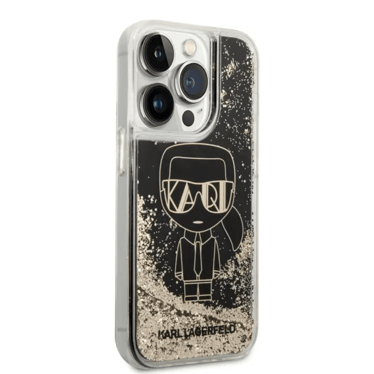Cover IPhone 14 Pro original karl lagerfeld liquid glitter case gatsby ikonik black gold