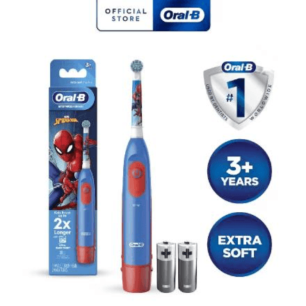 Oral-B kids battery powered Boy toothbrush disney spiderman 2X longer extra soft  (1handle-1 brush head-2 batteries) from age 3+ years