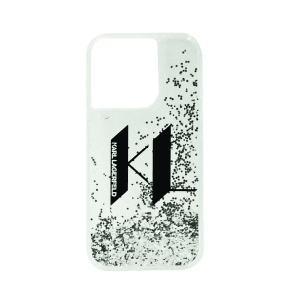 cover karl lagerfield liquid glitter big KL HARD case glitter iphone 14 pro  silver