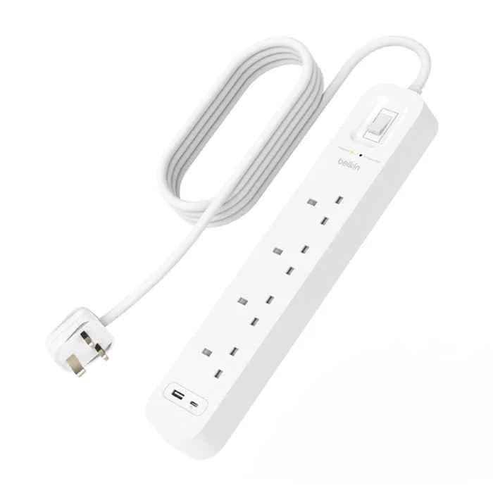 Belkin Connect Surge Protector with USB-C and USB-A Ports (4 Outlet with 1 USB-C & 1 USB-A) 2mtr