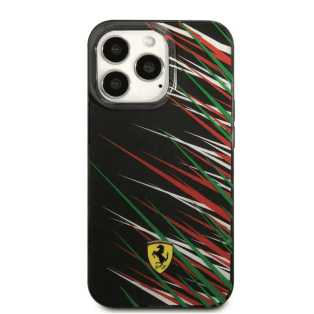 Ferrari Original Pc/Tpu Case With Double Layer Grass Print For iPhone 14 Pro - Black