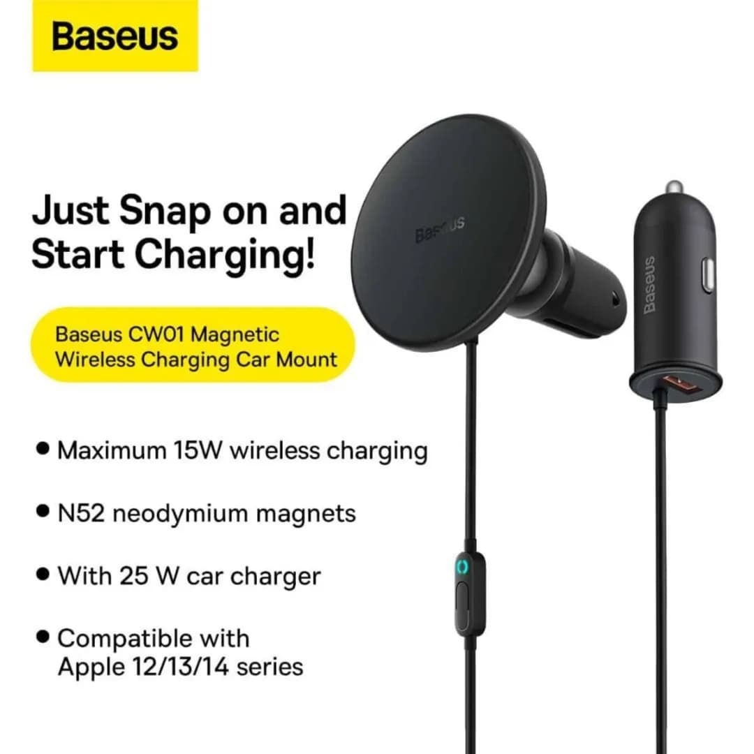 Baseus CW01 Magnetic Wireless Charging Car Mount 40W (Wireless Charging 15W/Tpye-C 25W) - Claw Editon - Cluster Black