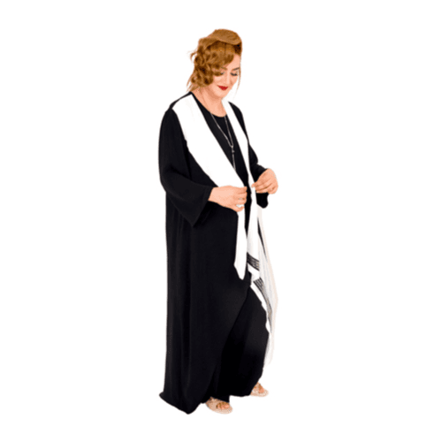 Black And White Edges Abaya Set With Necklace - 3 L/xl