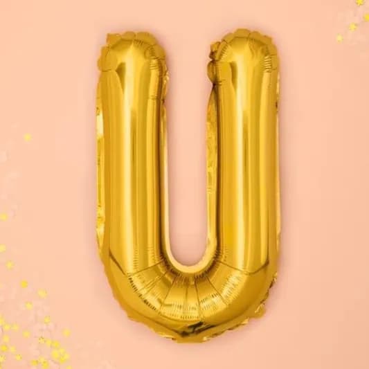 32 Inch Gold Letter U Balloon With Helium