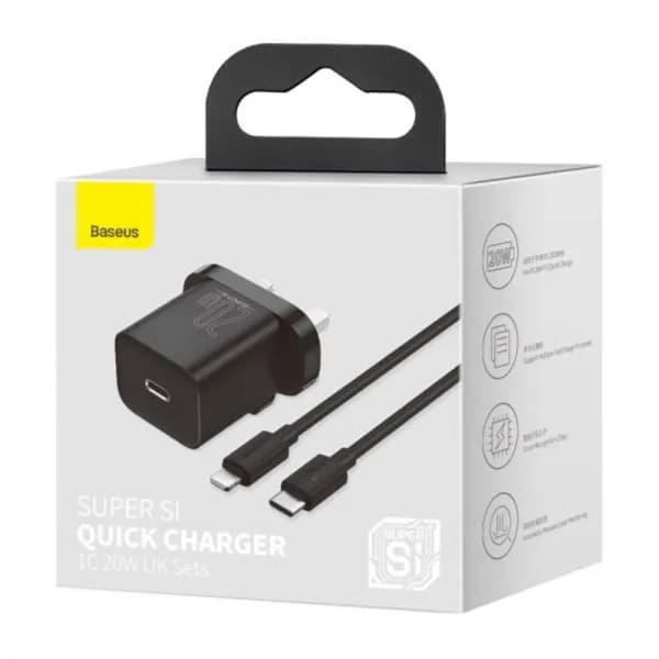 Baseus Super Si Quick Charger 1C 20W With Fast Charging Data Cable Type-C to Lightning 1m Black for Iphone