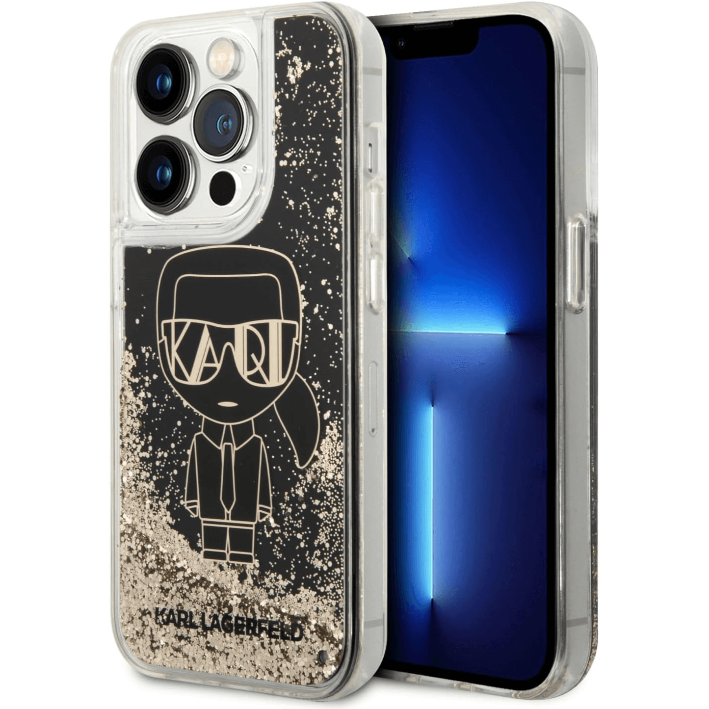 Cover IPhone 14 pro max karl original lagerfeld liquid glitter case gatsby lkonik  black/gold