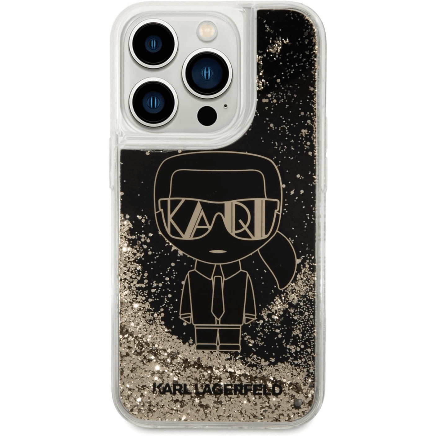 Cover IPhone 14 pro max karl original lagerfeld liquid glitter case gatsby lkonik  black/gold