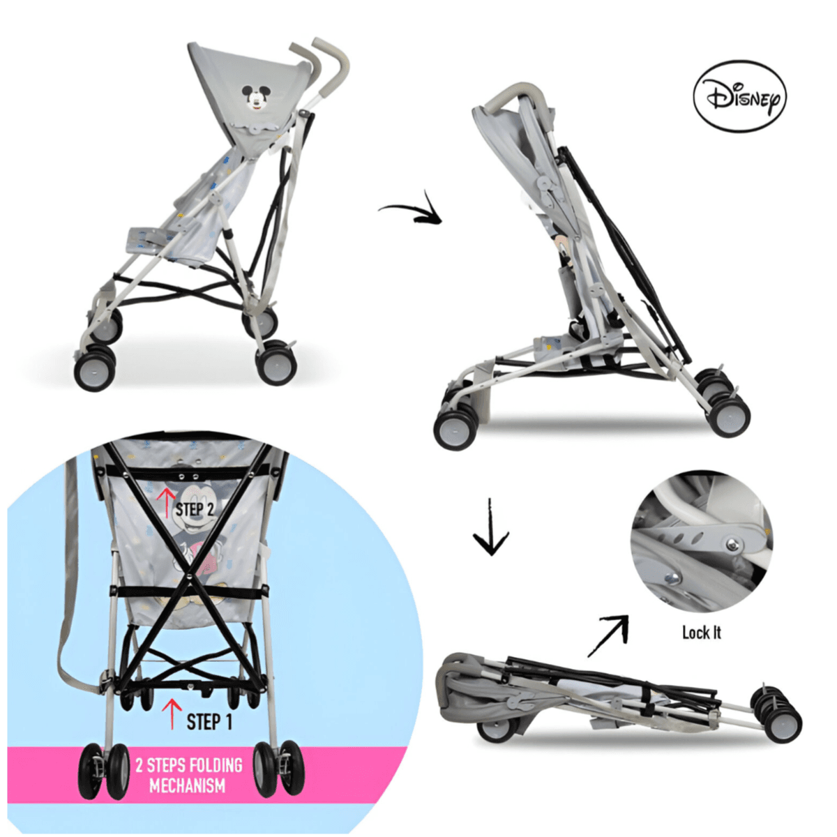 Disney Mickey Mouse Shoulder Strap Baby Lightweight Buggy Stroller (STFS11)