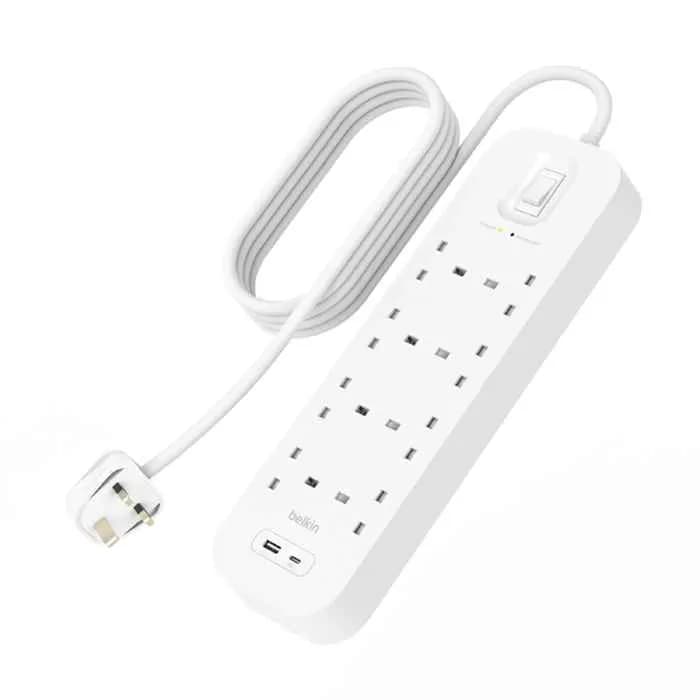 Belkin Connect Surge Protector with USB-C and USB-A Ports (8 Outlet with 1 USB-C & 1 USB-A) 2mtr