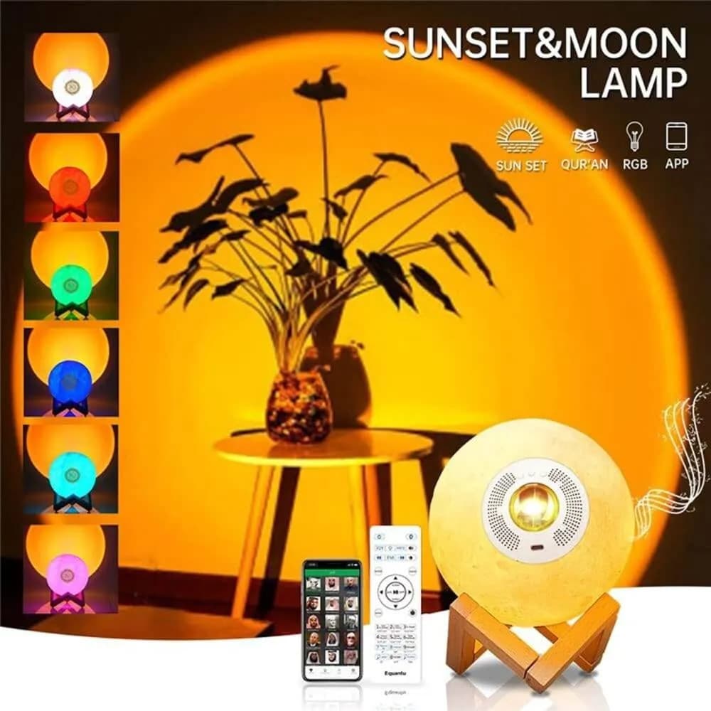 Equantu Sq-175 Creative Moon Lamp Quran Speaker Kids Night Light 7 Colors Led 3d Star Moon Light With Stand