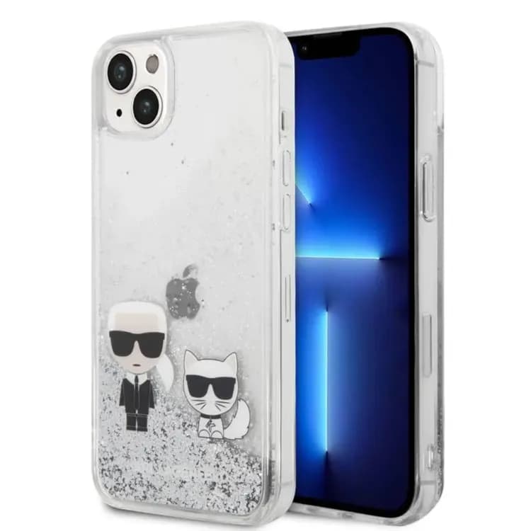 Karl Lagerfeld Liquid Glitter Case For iPhone 14 Plus - Silver