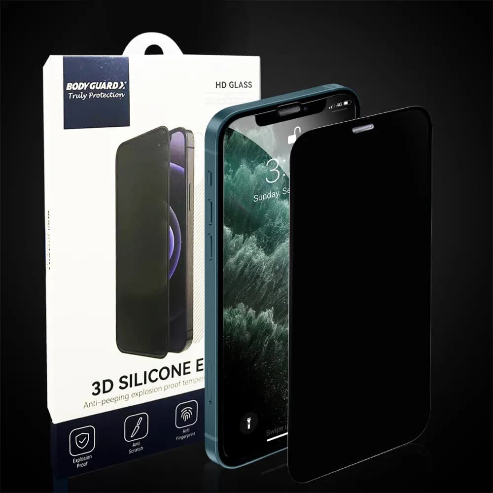 Bodyguardz iphone  15 PRO Max Silicon EdgeTempered Privacy Glass Screen Protector