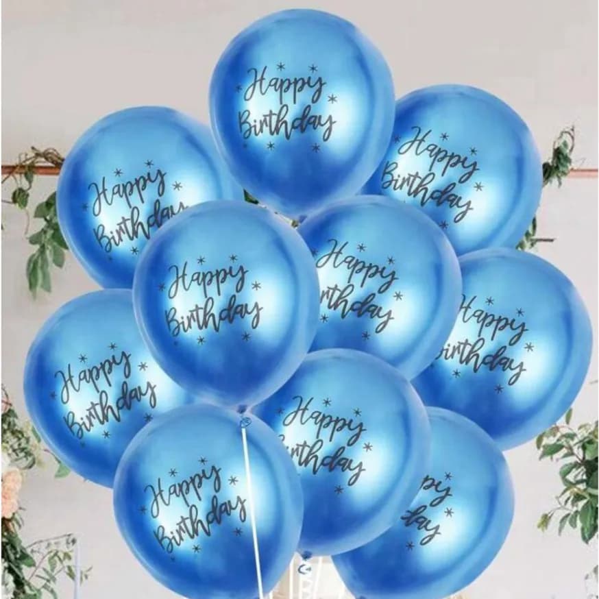 Blue Metal Happy Birthday Balloons